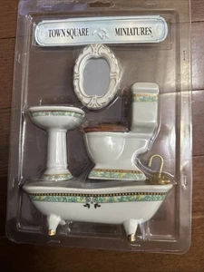 Town Square Miniatures Doll House Bathroom Set 3 Piece Porcelain 1:12 Scale NIP - Picture 1 of 5