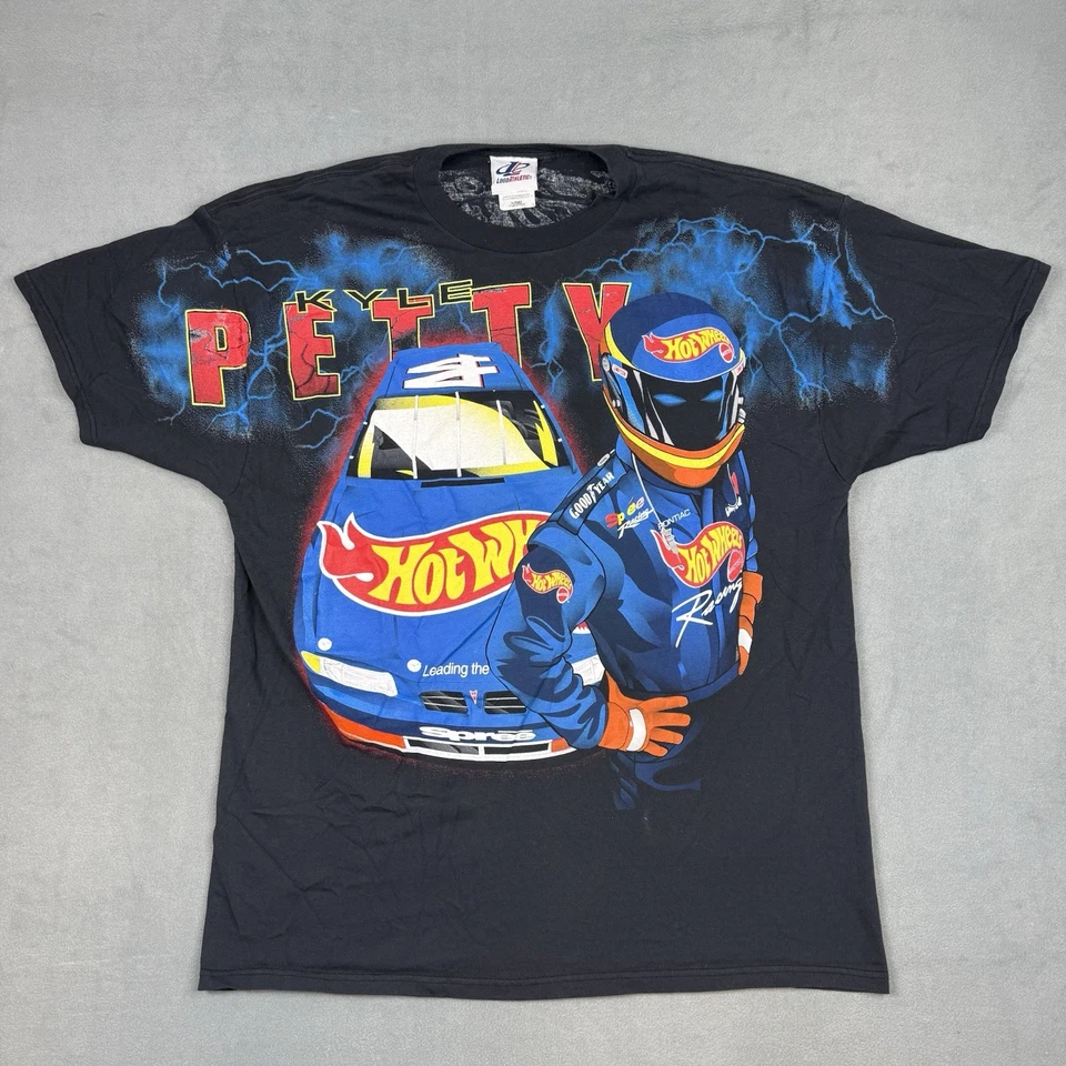 Camisa De Colección Años 90 Kyle Petty Estampado Completo Para Hombre’s XL Negra NASCAR Hot Wheels Racing Foto 1 de 4
