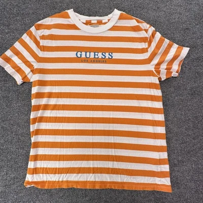 Camiseta para hombre Guess Los Angeles naranja blanco a rayas talla pequeña #587 Foto 1 de 4