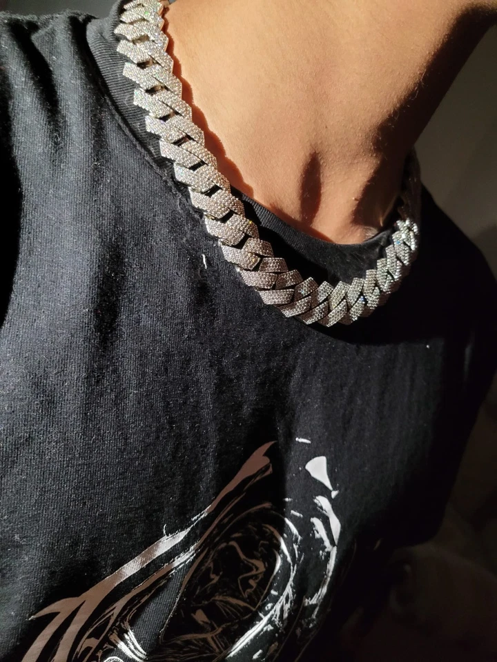 Cadena cubana enchapada en platino de 4 filas pavimentada de 20 mm de espesor completamente helada  Foto 1 de 2