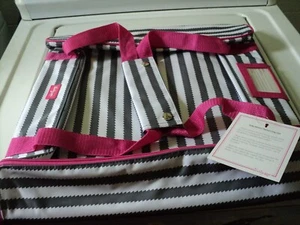 Thirty One Large Insulated Tote Neon Pink Straps w Gray & White Strips Brand New - Picture 1 of 2