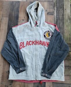Vintage Chicago Blackhawks Cotton Zip Jacket Mirage Sz Large Hooded NHL 