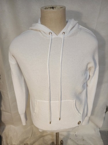 MICHAEL KORS Maglione con cappuccio in maglia waffle taglia MED bianco nuovo con etichetta