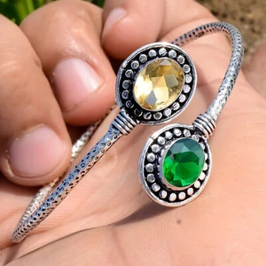 Citrine Topaz, Diopside Gemstone Bracelet 925 Sterling Silver Cuff Man's Bangle - Picture 1 of 8