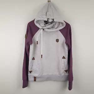 Naketano Cowl Neck Hoodie Womens Large Grey Maroon Hooded Sweatshirt Pullover - Picture 1 of 16