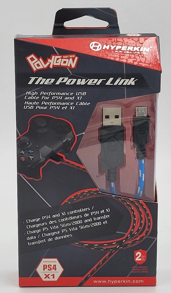 Hyperkin Polygon Power Link High Performance USB Cable for PS4 and Xbox One Blue - Image 1 of 2