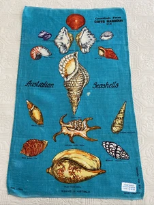 Vintage Linen Tea Towel w Australian Seashells Pattern Kitchen Coffs Harbour Art - Picture 1 of 16