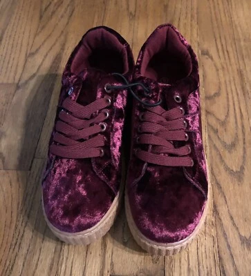 NOVO EM FOLHA Tênis da Moda Plataforma de Veludo Etiqueta Rosa, (Rosa/Vinho), Feminino 8 - Imagem 1 de 4