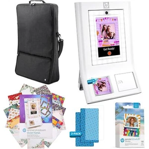 HP Sprocket Photobooth 3x4" Photo Printer (White) Bundle w/Paper, Case & More - Picture 1 of 10