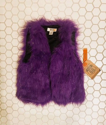 Route 66 Girls Unisex Purple Faux Fur Lined Vest Sz L (10-12) Hippie Halloween - Image 1 of 4