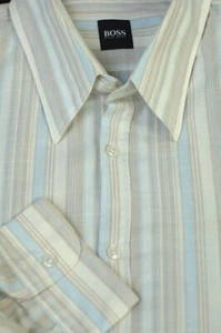 Hugo Boss Men's Ivory Beige Blue Stripe Cotton Casual Shirt XL XLarge - Picture 1 of 4