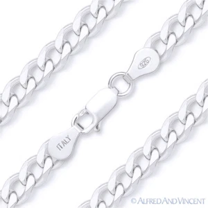 Collar de cadena para hombre liso de plata esterlina 925 bordillo cubano 5,5 mm eslabón hecho en Italia - Imagen 1 de 2
