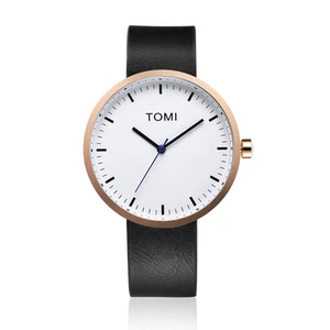 Tomi Watch "003" Quarzo Acciaio Inox Oro Rosa Bianco Pelle Nero Unisex Orologio - Foto 1 di 1