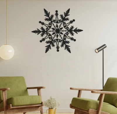 Металлическая снежинка настенное искусство — черный, белый, золотой или серебряный | современный зимний декор | - Изображение 1 из 4