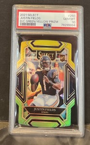 🔥2021 Select Green Yellow Prizm Die-Cut Justin Fields Rookie PSA 10 Bears🏈⭐️