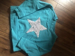 GAP Girls Cotton Blend Hoodie XS 4/5Long Sleeve Green Star Sequin - Picture 1 of 4