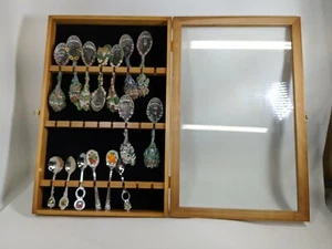 Wooden Silverware Display Case, Glass Front, Cloth Lined, Case Only - Picture 1 of 11