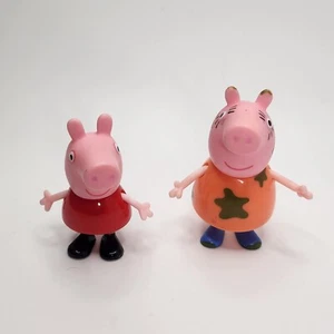 Lot of 2 Peppa Pig Muddy Puddles Mummy  Red Shirt Figures Peppa 2.75” - Picture 1 of 6