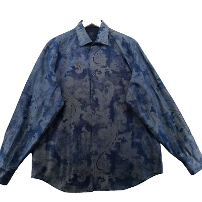 Bugatchi Uomo Classic Fit Men's Size L Blue Psychedelic Pattern Casual Shirt - Image 1 of 4