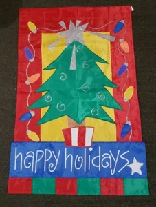 Happy Holidays Christmas Tree, Outdoor Flag Banner Double Sided 28" x 44" VG - Picture 1 of 7