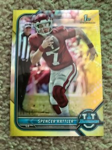 2022 Bowman U Spencer Rattler Yellow Refractor South Carolina #'ed / 75