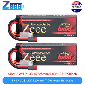 2x Zeee 7.4V 120C 5200mAh 2S LiPo Battery T Plug Hardcase for RC Car Truck Boat - Picture 1 of 6
