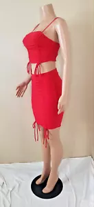 Red Two Piece Cropped Top Mini Skirt Set - Picture 1 of 4
