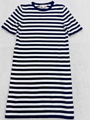Vestido Michael Kors Mujer XS Negro y Blanco Rayas Tejido Suéter Camiseta Hasta la Rodilla Foto 1 de 4