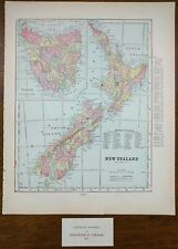 Vintage 1901 NEW ZEALAND Map 11"x14" ~ Old Antique Original WELLINGTON NEWTOWN 