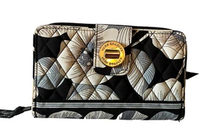 Vera Bradley Turn Lock Wallet Camellia NWT Floral Grey Creme - Picture 1 of 3