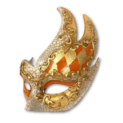 Flame Design Venetian Eye Mask Orange Masquerade Ball Accessories Party - Image 1 of 4
