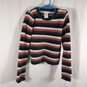 Tommy Bahama Sweater Girls Medium 7-8 Green Orange Striped Crew Neck Long Sleeve - Picture 1 of 8