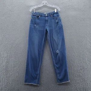 Levis Girls Low Pro Straight Leg Jeans 16 Blue Medium Wash Raw Hem Distressed - Picture 1 of 14