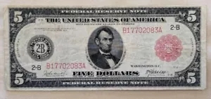 1914 $5 RED SEAL NEW YORK FEDERAL RESERVE NOTE - Picture 1 of 2