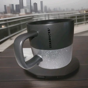 Neu Starbucks 2018 Silber und Schwarz Keramik Kaffeebecher 12 oz Edel - Bild 1 von 11