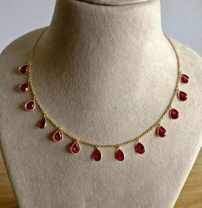 5Ct Pear Cut Lab Created Pink Ruby Womens Tennis Necklace 14K Yellow Gold Finish - Picture 1 of 3