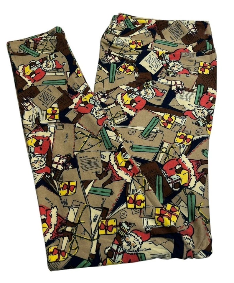 LuLaRoe Leggings TC2 Tall Curvy 2 Christmas Santa Holiday St Nick Present Mail - Image 1 of 4