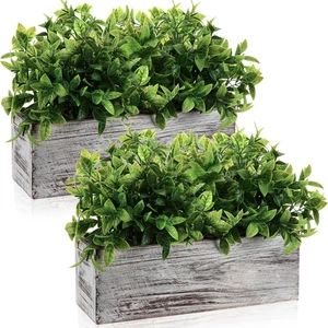 2 Pack Artificial Eucalyptus Plant in Rectangular Rustic Wooden Planter Box F... - Bild 1 von 7