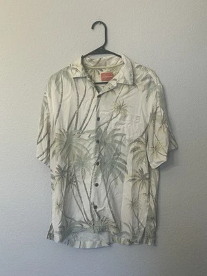 Tommy Bahama Mens S Silk Hawaiian Camp Shirt Palm Tree Print Button Front - Image 1 of 4