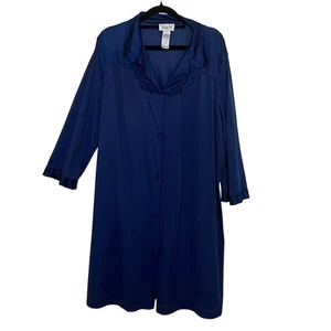 Vanity Fair Navy Blue Nylon Long Sleeve Nightshirt Pockets - Size Large - Picture 1 of 7