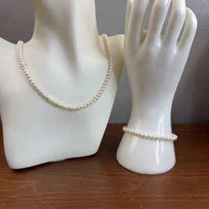 Vintage Freshwater Pearl Necklace 18” & Bracelet 7” Set 14K Yellow Gold 5mm - Picture 1 of 10