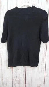 August Silk Knit Top Womens XL black Mock Neck  Short Sleeve 100% Silk Classic - Picture 1 of 7