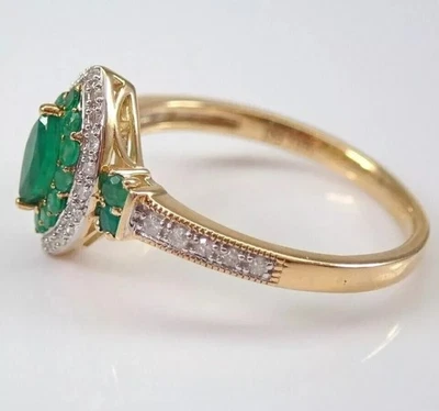 2Ct Marquise emerald Lab-Created Diamond Engagement Ring 14K Yellow Gold Over - Image 1 of 4