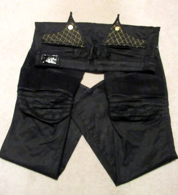 Robin's Jean Negro Recubierto Dorado Tachonado Ala Larga Solapa Moto 36x34 EE. UU. Para Hombres Foto 1 de 4