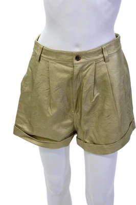 Divine Heritage Womens Faux Leather Pleated High Rise Shorts Gold Size Medium - Image 1 of 4