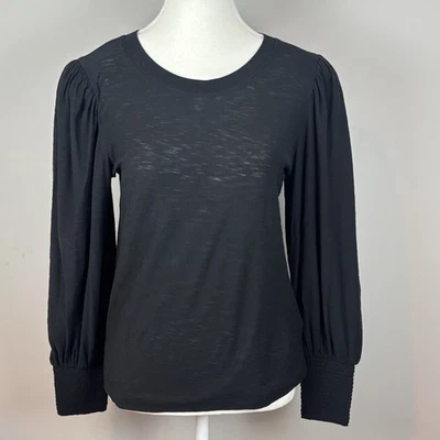 Top campesino boho de algodón Pima negro ajustado Loren Nation LTD para mujer pequeño coqueto Foto 1 de 4