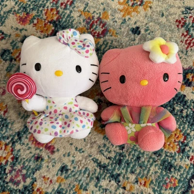 Lot Of 2 Different Hello Kitty Ty Beanie Plush Toys Polka Dot Lollipo/Pink Tutu - Image 1 of 2
