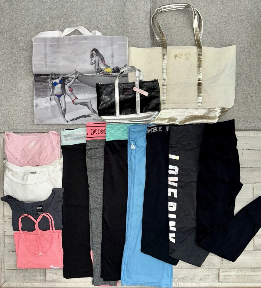 批量 14 件 PINK Victorias Secret 瑜伽裤,上衣,包 许多复古 Y2K 女式 SM — 第 1/4 张图片