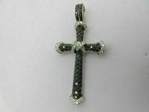 2Ct Round Cut Lab Created Black Diamond Cross Men's Pendant 925 Sterling Silver - Picture 1 of 3