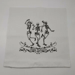 Dancing Skeletons Happy Halloween Square Pillow Cover With Zipper Closure White - Picture 1 of 11